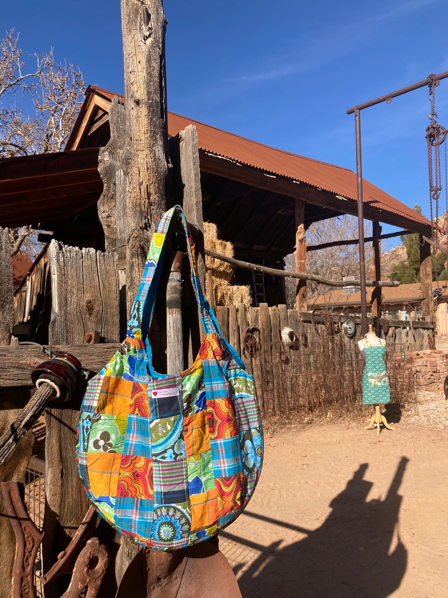 Blue Madras Hobo Tote Bag