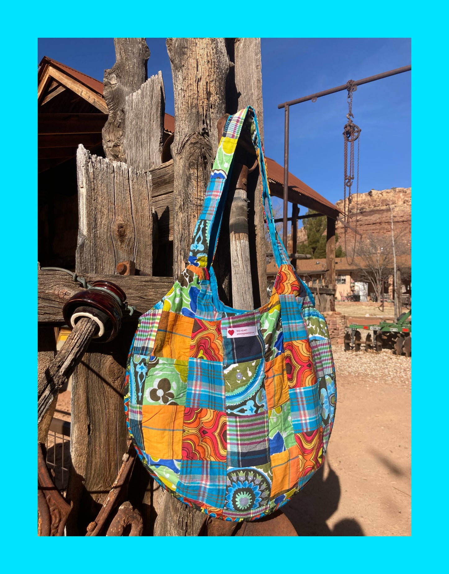 Blue Madras Hobo Tote Bag