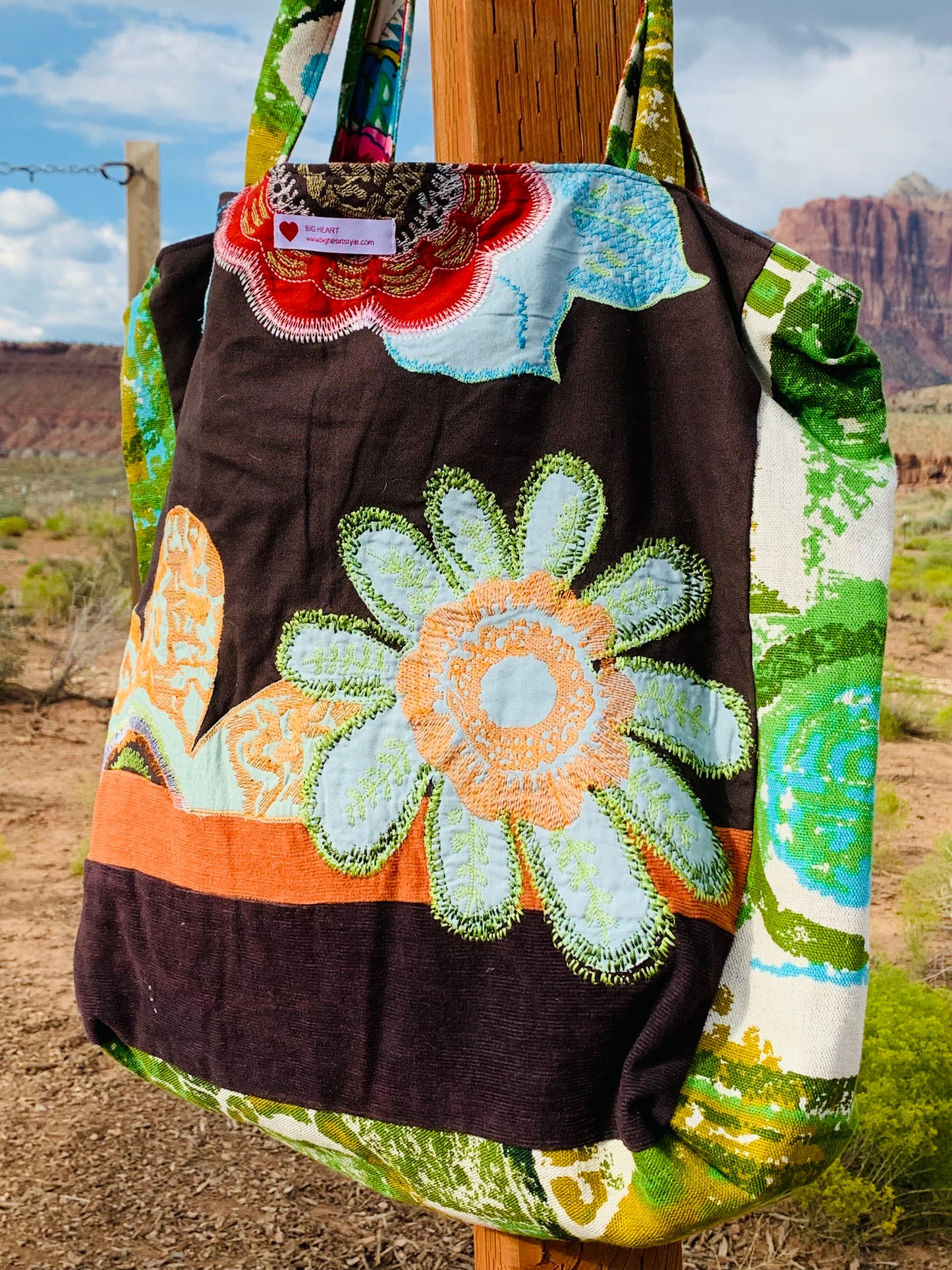 Embroidered Flower Tote Bag