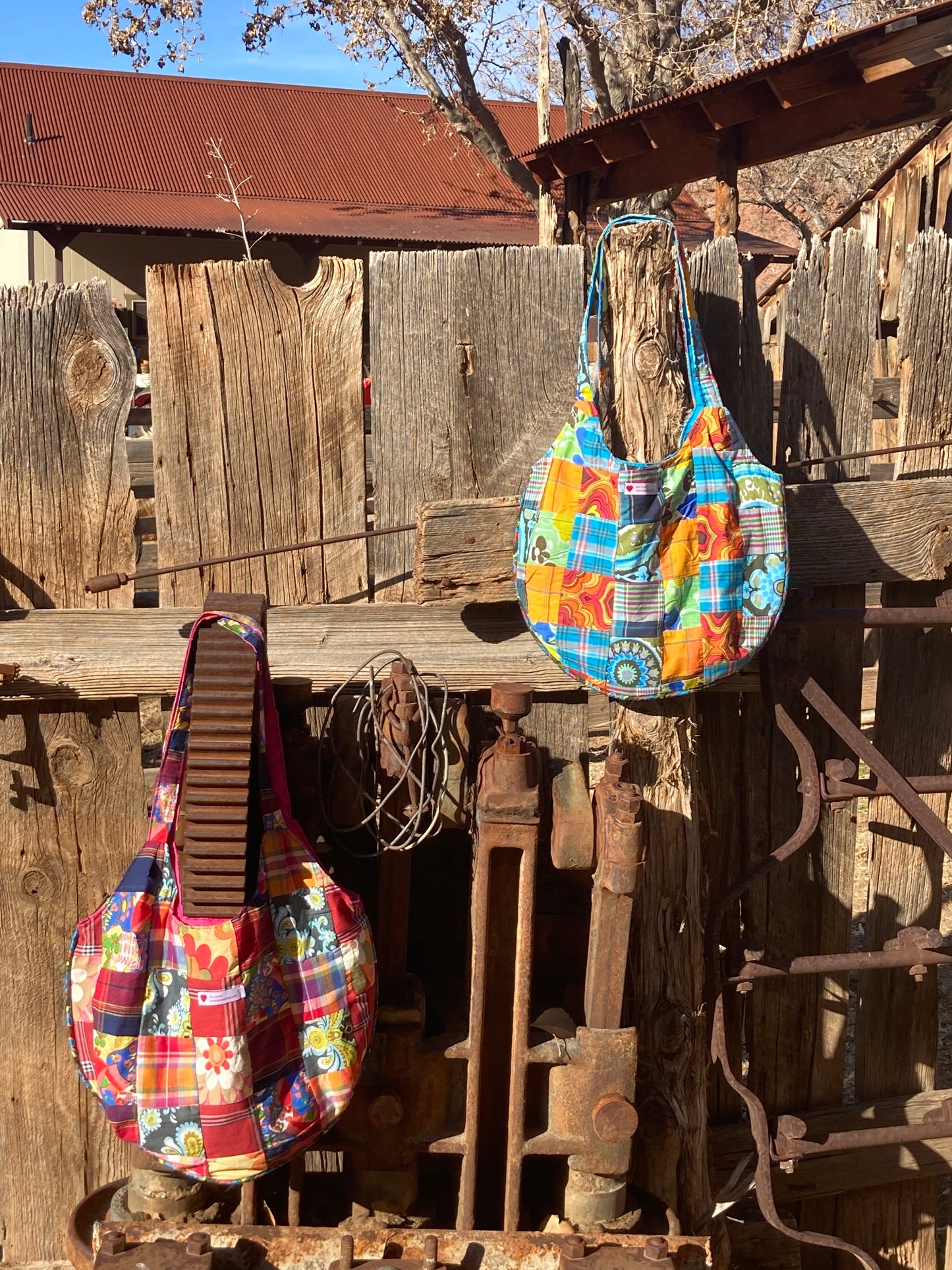 Blue Madras Hobo Tote Bag